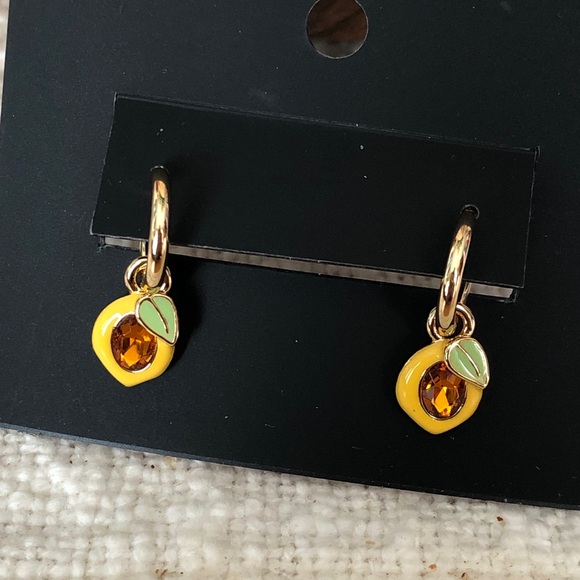 Coach Gold Tone Huggie Hoop Earrings Lemon Charm & Crystal Accent NWT - Picture 6 of 16